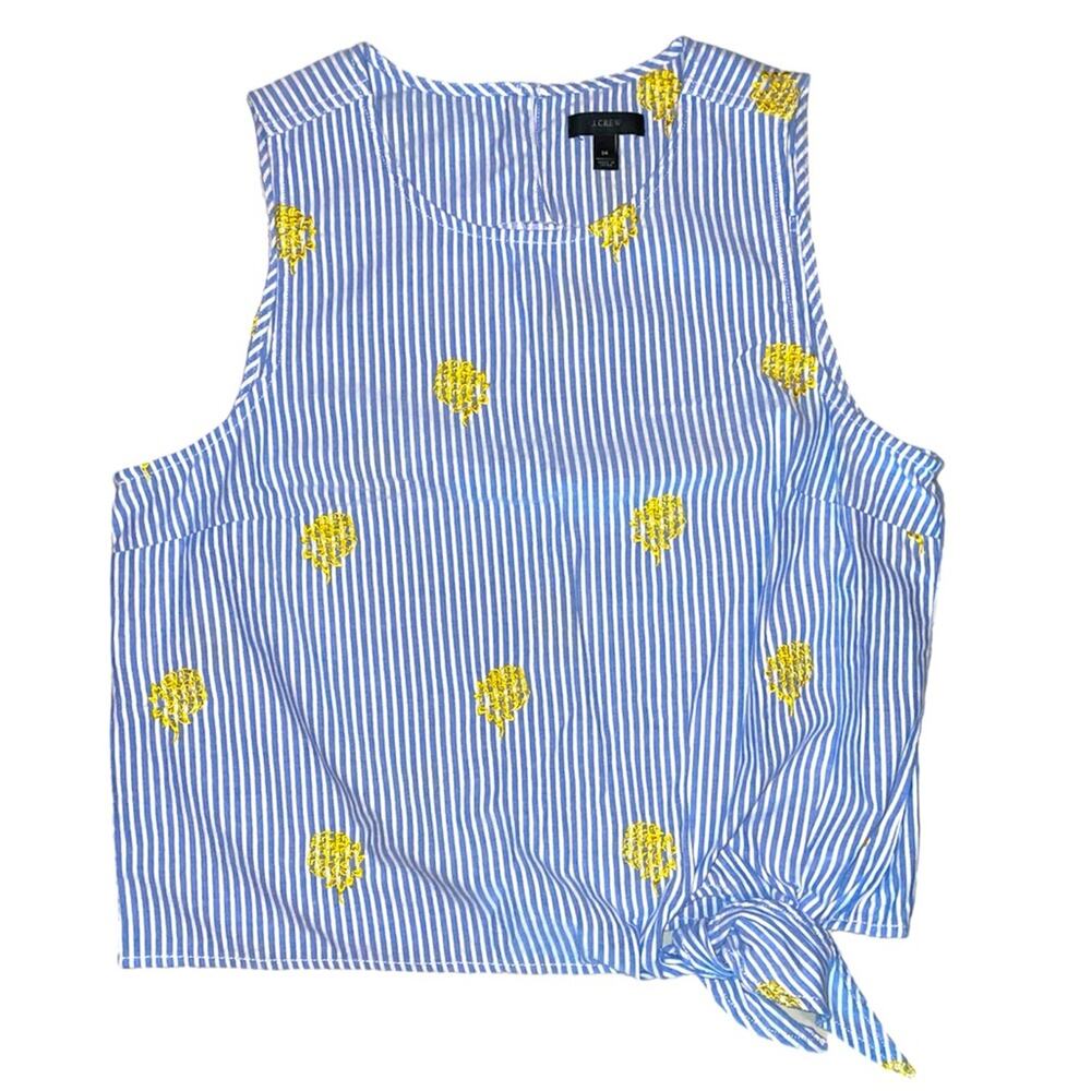 J. Crew Blue Striped Pineapple Embroidered Top size 14